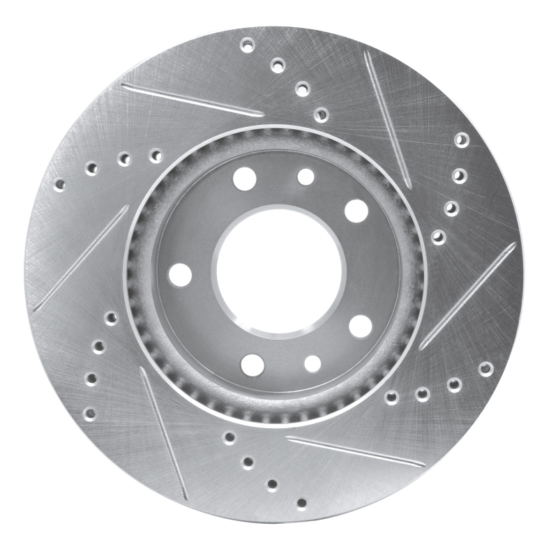 Kia Sedona Brake Rotor (1) - Front Left - R1 Concepts - Drilled & Slotted - Silver - `03-`05